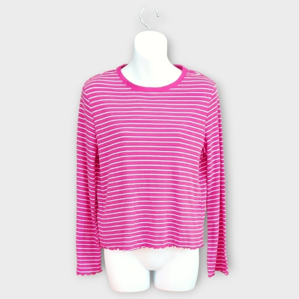 NWT Thereabouts Striped Pink and White Girl's Ribbed Top ~sz XL 18.5 Plus Size